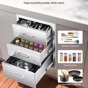 VEVOR Outdoor Kitchen Drawer Cabinet, Stainless Steel, 18.11 inch W x 23.23 inch D x 23.23 inch H, 3 Drawers