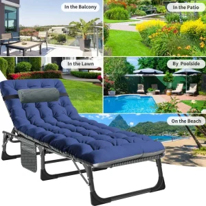 Slsy 5-Position Adjustable Folding Lounge Chair And Cot - 75.2" x 25.6" x 11.8"