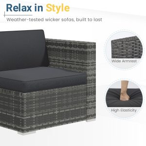 Wisteria Lane 5-Piece Outdoor Wicker Rattan Sectional Conversation Set With Cushions And Glass Coffee Table - Grey