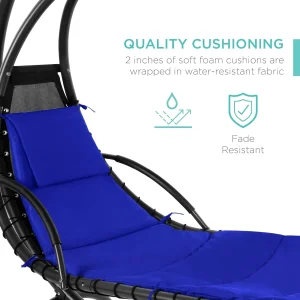 Best Choice Products Outdoor Hanging Steel Chaise Lounge Chair With Canopy, Charcoal Gray - SKY5871
