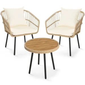 DEXTRUS 3-Piece Outdoor Patio Wicker Bistro Set With Soft Cushions
