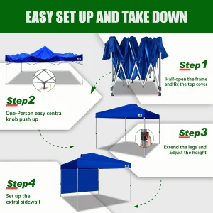 Eurmax USA NOMATTER 10x10ft Pop Up Canopy Tent With 1 Removable Sidewall And 4 Sand Bags