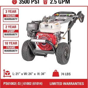 Simpson Gas Pressure Washer 3500 PSI 2.5 GPM With Honda GX200 Engine - PS61002-S