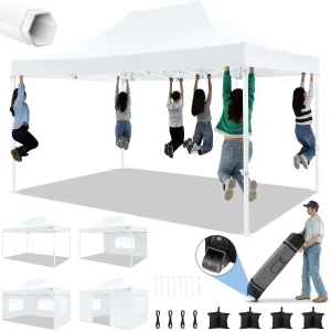 HOTEEL Heavy Duty Pop-Up Canopy Tent 10x15, 4 Sidewalls, Black