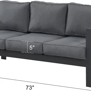 Superjoe Outdoor Patio Sofa 3 Seats Gray Aluminum With Dark Grey Cushions