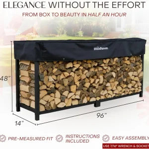 Woodhaven 8-Foot Firewood Rack, 1/2 Cord, Heavy-Duty Steel - With Cover