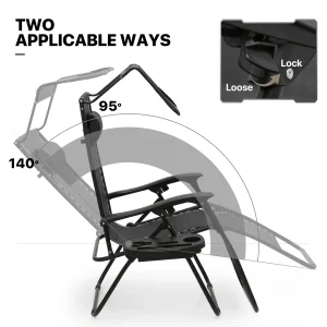 MoNiBloom Zero Gravity Reclining Chairs Set Of 2 With Canopy Shade And Headrest, Black - 330 lbs