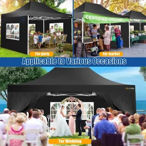 HOTEEL Heavy Duty Pop-Up Canopy Tent 10x15, 4 Sidewalls, Black