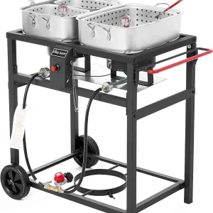 Propane Outdoor Double Burner Deep Fryer Cart With 2 18 qt Aluminum Pots And Frying Baskets