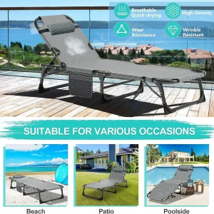 Slsy 5-Position Adjustable Folding Lounge Chair And Cot - 75.2" x 25.6" x 11.8"