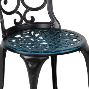 Nuu Garden 3-Piece Black Cast Aluminum Bistro Patio Set - 24 Inch Round Table