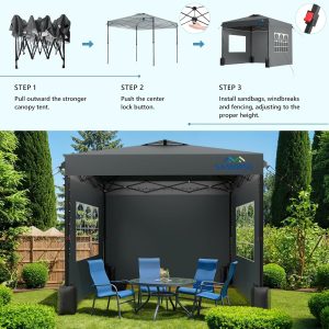 10x10 Commercial Pop-Up Canopy Tent With 3 Sidewalls - One Person Setup