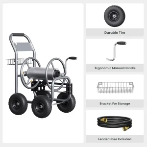 Giraffe Tools Heavy Duty Garden Hose Reel Cart With Wheels, 5/8in-250ft Hose Capacity