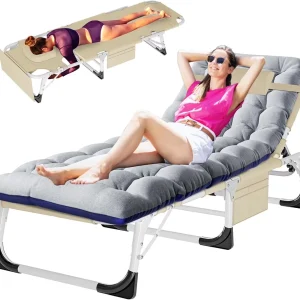 Slsy 5-Position Adjustable Folding Lounge Chair And Cot - 75.2" x 25.6" x 11.8"