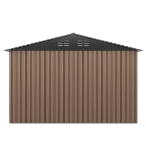 JAXPETY 10 x 10 ft Outdoor Metal Storage Shed With Window And Lockable Door - Brown