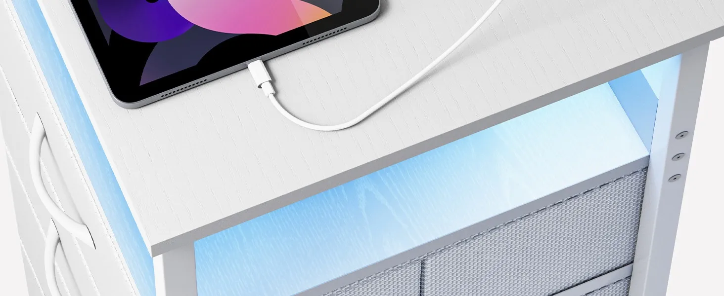 White LED Nightstand Top View Charging Tablet