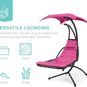 Best Choice Products Outdoor Hanging Steel Chaise Lounge Chair With Canopy, Charcoal Gray - SKY5871