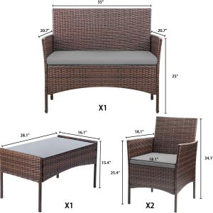 4-Piece Patio Rattan Wicker Furniture Set - T-LCRF834M18