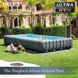 INTEX Ultra XTR Above Ground Pool 24ft x 12ft x 52in With 2 Floating Recliners And Mega Chill II Cooler