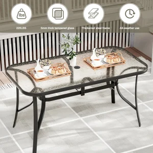 Arlopu Rectangular Patio Dining Table With 5mm Tempered Glass Top