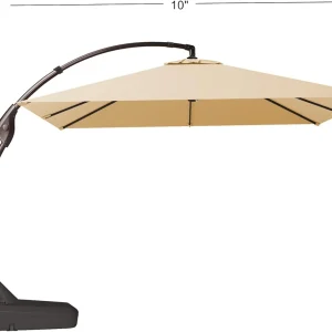 Grand Patio 10x10 ft Deluxe Aluminium Offset Umbrella With Base, Champagne - Napoli