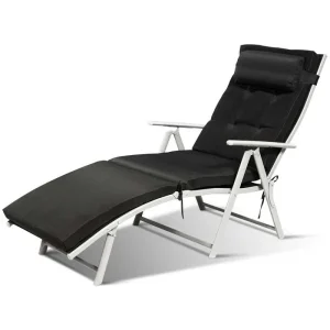 7 Position Folding Outdoor Chaise Lounge Chair With Cushion And Pillow