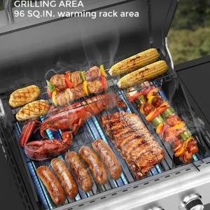 COWSAR 4-Burner Propane Gas Grill With Stainless Steel Burners, 44,000 BTU - 50.79in D x 21.65in W x 46.06in H