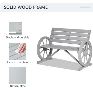 Outsunny Wooden Wagon Wheel Bench, 2-Person, Fir Wood, Carbonized, 41.5in L x 23.25in W x 29.5in H - 84B-183
