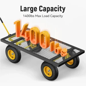 Vibemo Steel Garden Cart 2-in-1, 1400 lbs, 13 in Pneumatic Tires, Black - VB-GC02