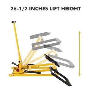 Lawn Mower Lift With Hydraulic Jack, 26 Inches, 500 LBS Capacity, Yellow - PHO_13L5VR2X2L