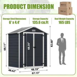 Enyopro Horizontal Resin Outdoor Storage Shed, 306Gal, 55.9in L x 29.52in W x 43.3in H