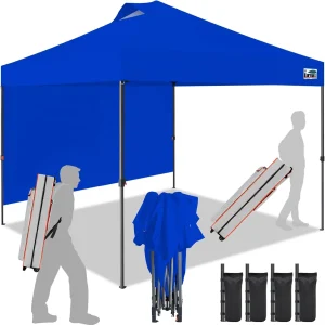Eurmax USA NOMATTER 10x10ft Pop Up Canopy Tent With 1 Removable Sidewall And 4 Sand Bags