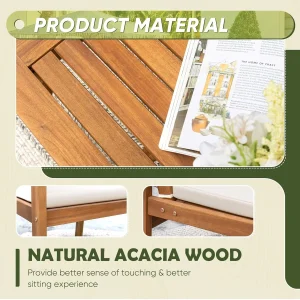 Flamaker 4-Piece Outdoor Acacia Wood Patio Conversation Sofa Set With Table And Cushions