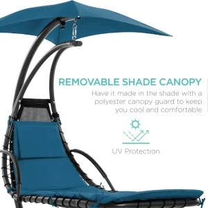 Best Choice Products Outdoor Hanging Steel Chaise Lounge Chair With Canopy, Charcoal Gray - SKY5871
