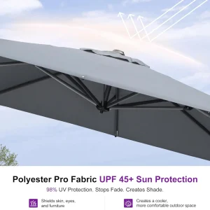 PURPLE LEAF 9 Feet Square Patio Cantilever Umbrella, Light Grey
