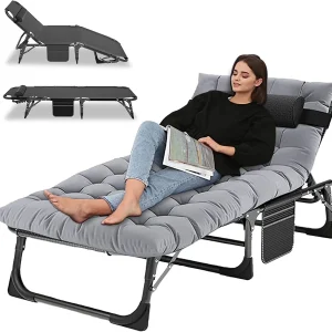Slsy 5-Position Adjustable Folding Lounge Chair And Cot - 75.2" x 25.6" x 11.8"