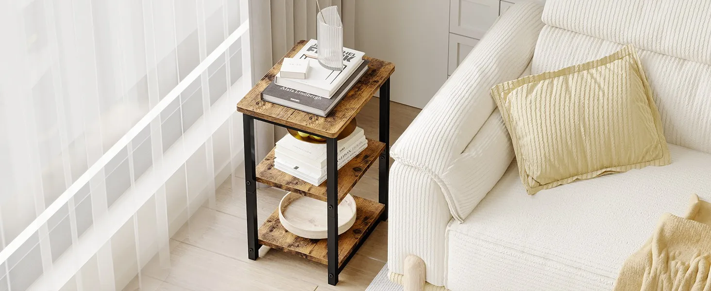 Compact Side Table Beside Sofa Living Room Window Scene