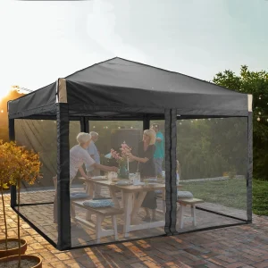 Aoodor Pop Up Canopy 12'x12' With Removable Mesh Sidewalls - Black