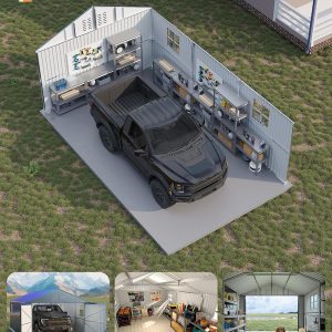 GarveeLife Enclosed Metal Carport 12x20 FT, Gray - Reinforced Frame And Steel Roof