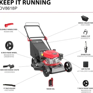 PowerSmart 18 in 144cc OHV 3-In-1 Gas-Powered Walk-Behind Lawn Mower With Mulch Bag