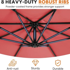 Sweetcrispy 9.8FT Offset Patio Umbrella With Easy Tilt Adjustment, 8 Ribs, Blue