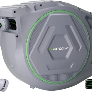 Retractable Garden Hose Reel 5/8 in x 100 ft Heavy Duty Wall Mounted With 9-Pattern Nozzle - 180 Degree Swivel