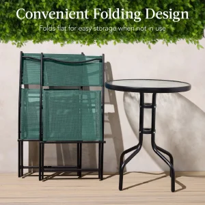 Best Choice Products 3-Piece Patio Bistro Dining Set With Glass Tabletop And Folding Chairs - Gray