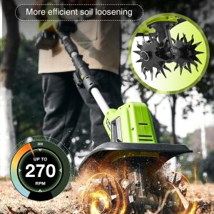 Saker 22V Cordless Electric Garden Tiller Cultivator, 9-Inch Width, 6.3-Inch Depth, 2 Batteries - SK-TC18B
