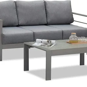 Superjoe Outdoor Patio Sofa 3 Seats Gray Aluminum With Dark Grey Cushions