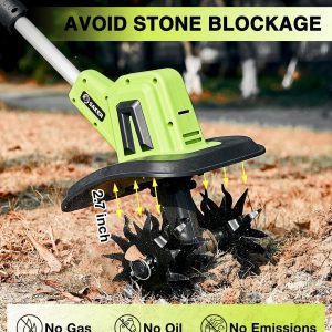 Saker 22V Cordless Electric Garden Tiller Cultivator, 9-Inch Width, 6.3-Inch Depth, 2 Batteries - SK-TC18B