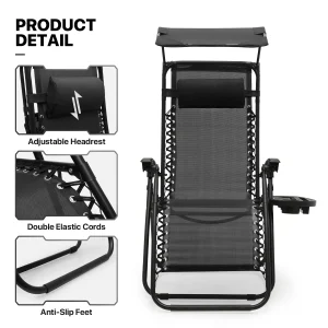 MoNiBloom Zero Gravity Reclining Chairs Set Of 2 With Canopy Shade And Headrest, Black - 330 lbs