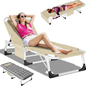Slsy 5-Position Adjustable Folding Lounge Chair And Cot - 75.2" x 25.6" x 11.8"