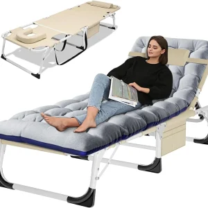 Slsy 5-Position Adjustable Folding Lounge Chair And Cot - 75.2" x 25.6" x 11.8"