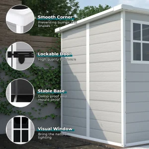 Seizeen Outdoor Resin Storage Shed, 41 Cu. Ft. / 306 Gal, Gray, 3 Doors With Floor